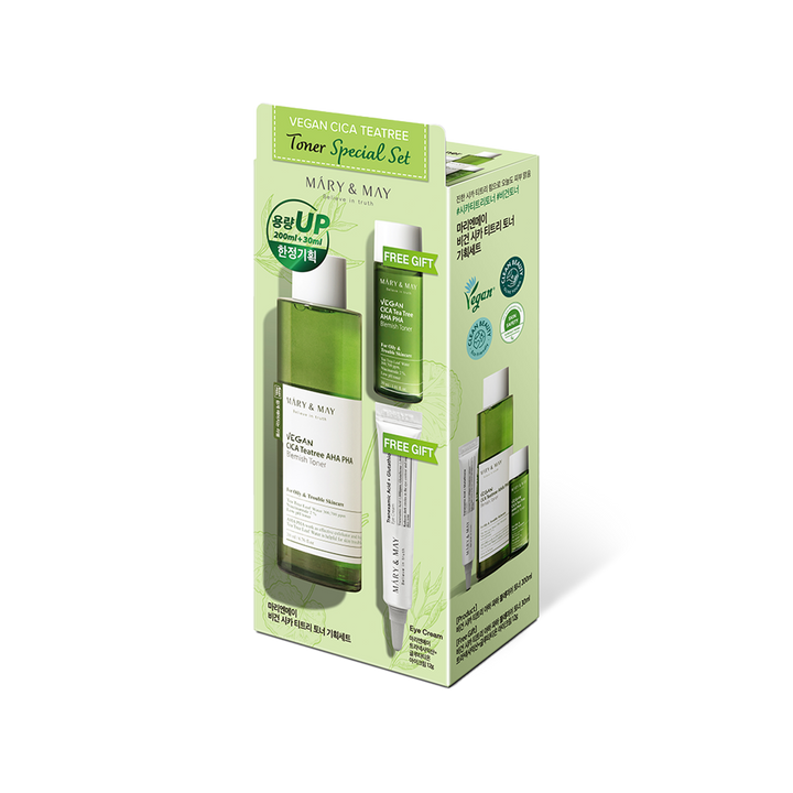 [Mary&May] Vegan CICA Tea Tree Toner Special Set (200ml+30ml+Eye cream 12g)